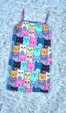 Timeless Kids Cartoon Cat Printed Sphagetti Sleeve Dress