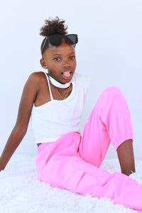 Timeless Kids Cute One Hand White T-shirt and Pink Trouser