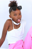Timeless Kids Cute One Hand White T-shirt and Pink Trouser