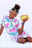 Girls Dye Letter Graphic Side Dress