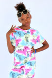 Girls Dye Letter Graphic Side Dress