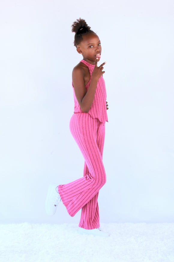 Timeless Kids Solid Fabric Round Neck Tee & Flare Leg
