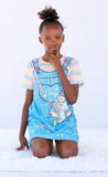 Timeless Kids Knitted Denim-Look Rainbow Unicorn Print Round Neck Dress