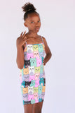Timeless Kids Cartoon Cat Printed Sphagetti Sleeve Dress
