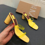 Za same 2020 new thick heel sandals open toe one line with transparent square head medium high heel sandals