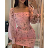 Temperament slim skirt autumn French court small floral dress autumn winter show thin pleated pink skirt in stock