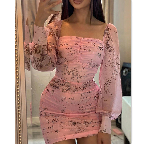 Temperament slim skirt autumn French court small floral dress autumn winter show thin pleated pink skirt in stock