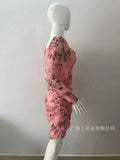 Temperament slim skirt autumn French court small floral dress autumn winter show thin pleated pink skirt in stock