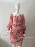 Temperament slim skirt autumn French court small floral dress autumn winter show thin pleated pink skirt in stock