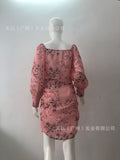 Temperament slim skirt autumn French court small floral dress autumn winter show thin pleated pink skirt in stock