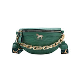 Women's Chest Bag Crocodile Pattern Shoulder Bag Chain Pouch Waist Bag Cross-body Saddle Bag
