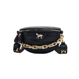 Women's Chest Bag Crocodile Pattern Shoulder Bag Chain Pouch Waist Bag Cross-body Saddle Bag