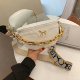 Women's Chest Bag Crocodile Pattern Shoulder Bag Chain Pouch Waist Bag Cross-body Saddle Bag