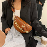 Women's Chest Bag Crocodile Pattern Shoulder Bag Chain Pouch Waist Bag Cross-body Saddle Bag