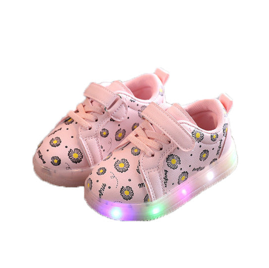Light-emitting White Shoes For Boys And Girls LED Flash Korean Children's Shoes Casual Children's Shoes