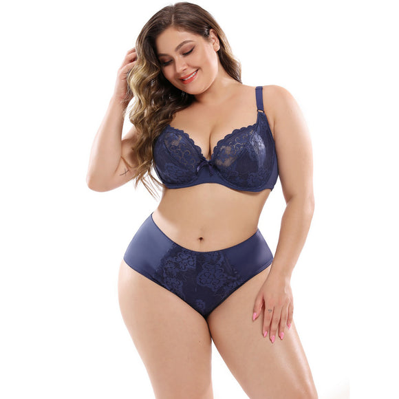 Ultra-thin Lace Plus Size Bra Set Underwear Panty Set E-cup Bra