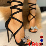 Women's Super High Heel Strappy Open-toe Rhinestone Sandals