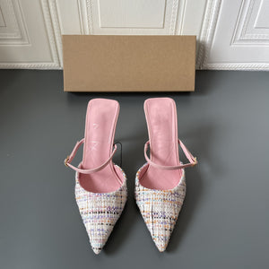 Za2021 summer new style temperament pointed head, wearing rose red high-heeled thin heel Baotou Muller sandals, female