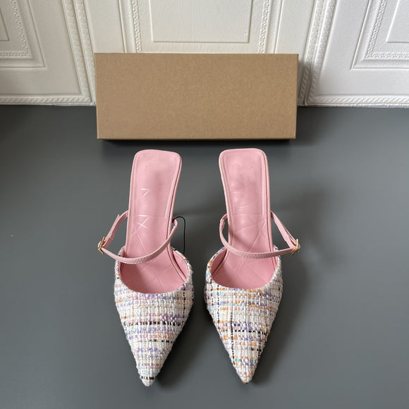 Za2021 summer new style temperament pointed head, wearing rose red high-heeled thin heel Baotou Muller sandals, female