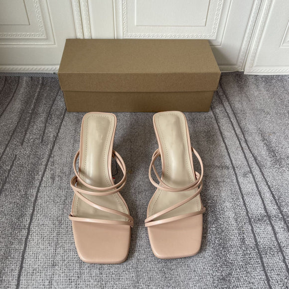 Zar * 2021 summer new slim band, straight line, thick heel, square head, wearing pink high-heeled sandals, female