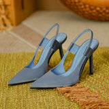 Zar# fairy 2021 new blue dew heel pointed temperament high heel Muller shoes thin heel elegant single shoe sandals