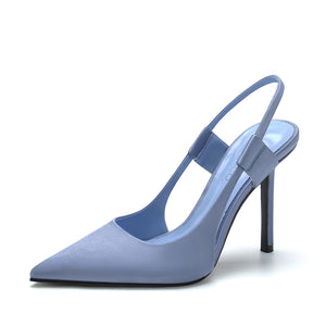 Zar# fairy 2021 new blue dew heel pointed temperament high heel Muller shoes thin heel elegant single shoe sandals