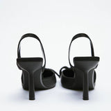 Zar autumn and winter new women's shoes black bright decoration pointed open heel Muller shoes 12228810040