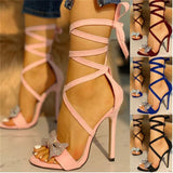 Women's Super High Heel Strappy Open-toe Rhinestone Sandals