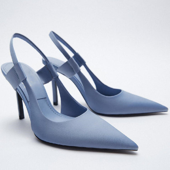 Zar# fairy 2021 new blue dew heel pointed temperament high heel Muller shoes thin heel elegant single shoe sandals