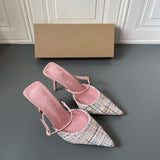Za2021 summer new style temperament pointed head, wearing rose red high-heeled thin heel Baotou Muller sandals, female