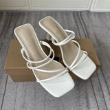 Zar * 2021 summer new slim band, straight line, thick heel, square head, wearing pink high-heeled sandals, female
