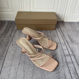 Zar * 2021 summer new slim band, straight line, thick heel, square head, wearing pink high-heeled sandals, female