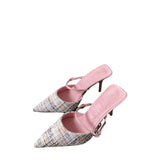 Za2021 summer new style temperament pointed head, wearing rose red high-heeled thin heel Baotou Muller sandals, female