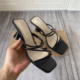 Zar * 2021 summer new slim band, straight line, thick heel, square head, wearing pink high-heeled sandals, female