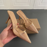 Za new high heels women's shoes nude PVC transparent pointed temperament Baotou sandals thin heels women's sandals