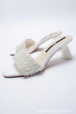 Zar spring and summer new women's shoes with white artificial pearl decoration, thick heel square head semi trailer casual sandals