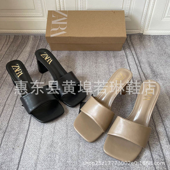 Za family's 2021 summer new open toe women wear grey square head thick heel high-heeled fashion sandals