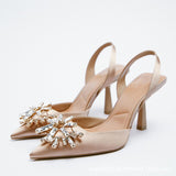 Za autumn new fine heels high heels women's grey bright Rhinestone Wedding Shoes bride Xiuhe wedding dress two bridesmaids' shoes