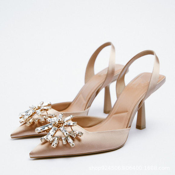 Za autumn new fine heels high heels women's grey bright Rhinestone Wedding Shoes bride Xiuhe wedding dress two bridesmaids' shoes