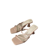 Zar * 2021 summer new slim band, straight line, thick heel, square head, wearing pink high-heeled sandals, female