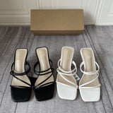 Zar * 2021 summer new slim band, straight line, thick heel, square head, wearing pink high-heeled sandals, female