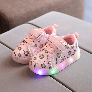 Light-emitting White Shoes For Boys And Girls LED Flash Korean Children's Shoes Casual Children's Shoes