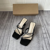 Zar * 2021 summer new slim band, straight line, thick heel, square head, wearing pink high-heeled sandals, female