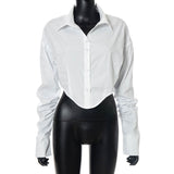W21tp215 European and American women's wear 2021 summer new solid color Lapel off shoulder sleeve buckle open waist loose shirt
