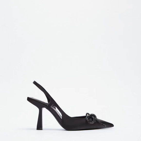 Zar autumn and winter new women's shoes black bright decoration pointed open heel Muller shoes 12228810040