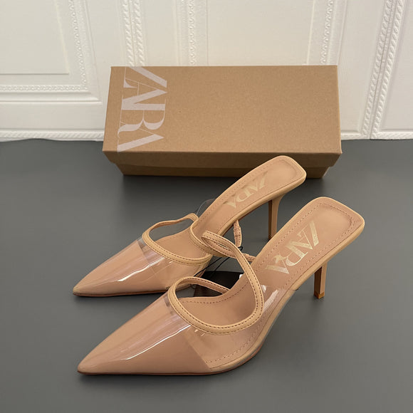 Za new high heels women's shoes nude PVC transparent pointed temperament Baotou sandals thin heels women's sandals