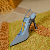 Zar# fairy 2021 new blue dew heel pointed temperament high heel Muller shoes thin heel elegant single shoe sandals
