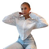 W21tp215 European and American women's wear 2021 summer new solid color Lapel off shoulder sleeve buckle open waist loose shirt