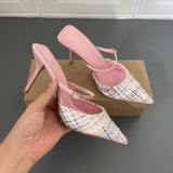Za2021 summer new style temperament pointed head, wearing rose red high-heeled thin heel Baotou Muller sandals, female