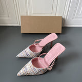Za2021 summer new style temperament pointed head, wearing rose red high-heeled thin heel Baotou Muller sandals, female